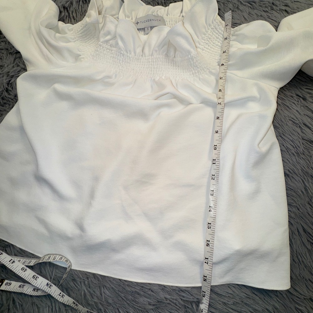 Tuckernuck Top‎ Women's S Marguerite Smocked Off Shoulder Ruffle Blouse White - Picture 9 of 14